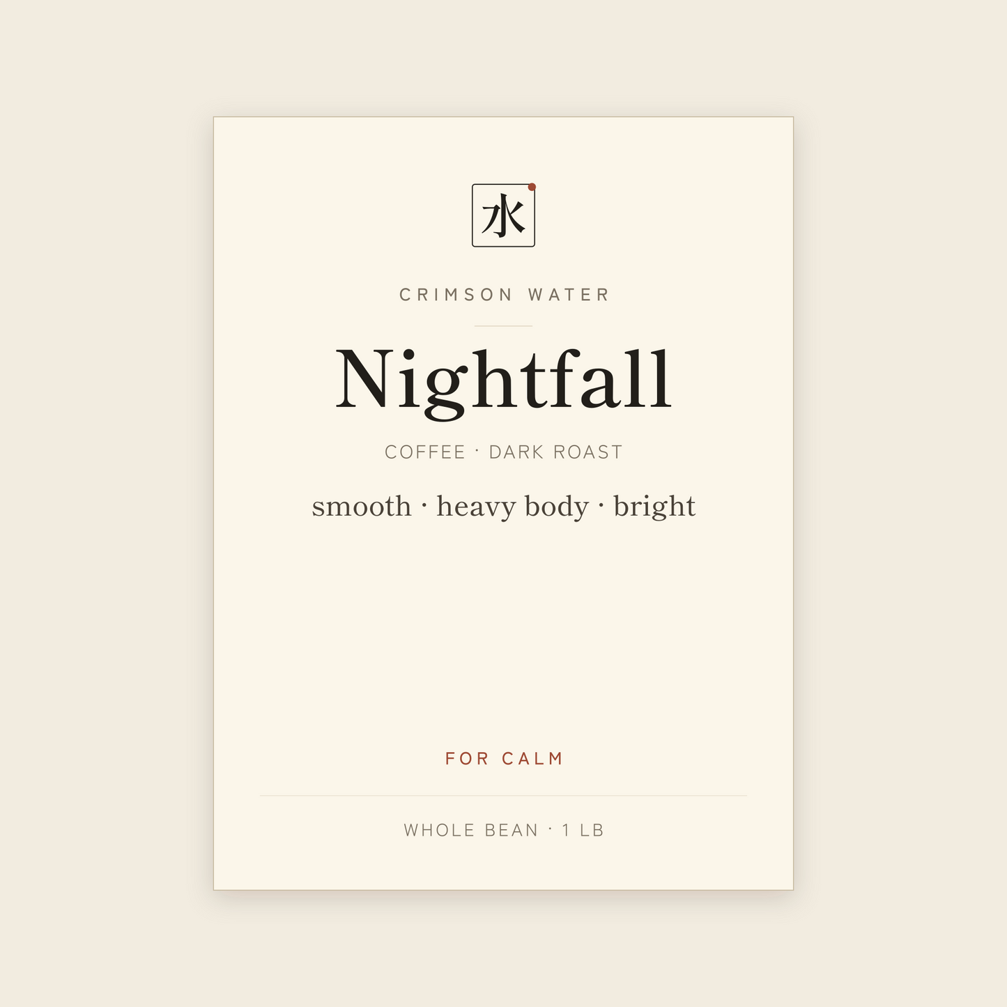 Nightfall, dark roast coffee label