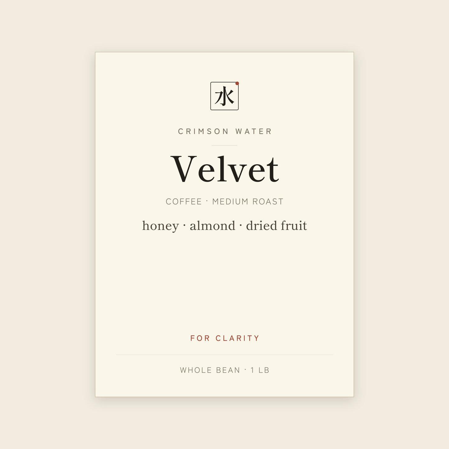 Velvet, medium roast coffee label