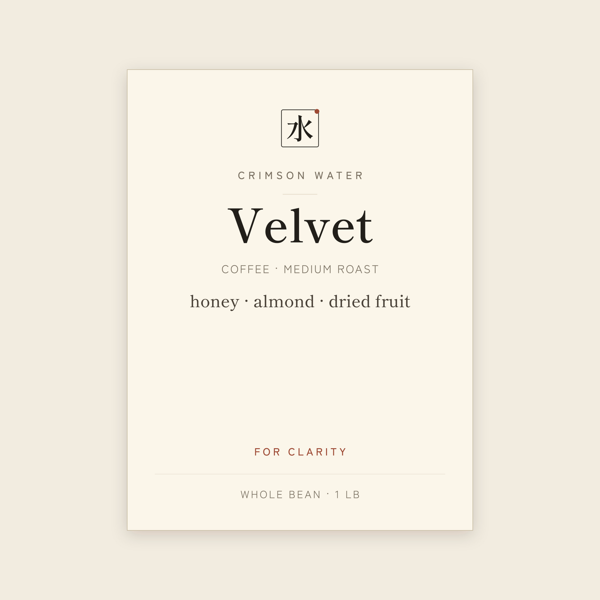 Velvet, medium roast coffee label
